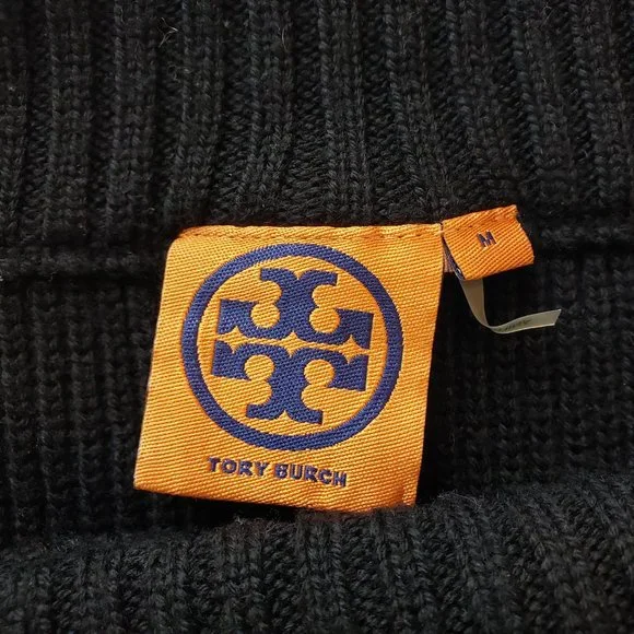 Tory Burch Heavy Warm 100% Wool Oversize Sweater Black Gray Wide Stripe M